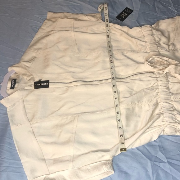 Express XL Zip Front One Piece Jumpsuit Pockets & Elastic Drawstring Waistband - Picture 3 of 7